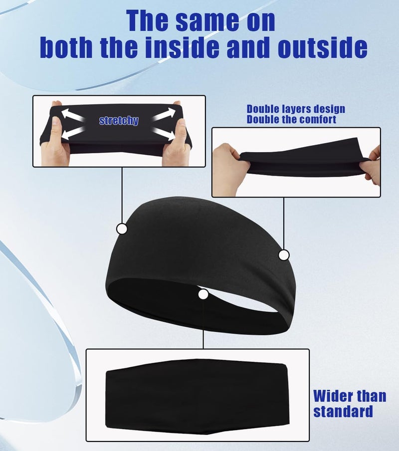 SRLLBBY 4 PCS Double-Layer Workout Headbands, Stretchy Sports Sweatband for Men and Womem, Sweat Wicking Hairbands for Running - Image 4